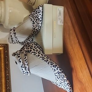 Marc Fisher Alie Leopard Print Suede Ankle Strap Flats